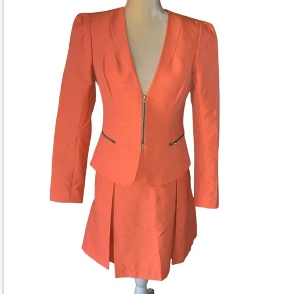 Yoana Baraschi Two Piece Skirt Set Blazer and Mini Skirt Bright Orange Size 4